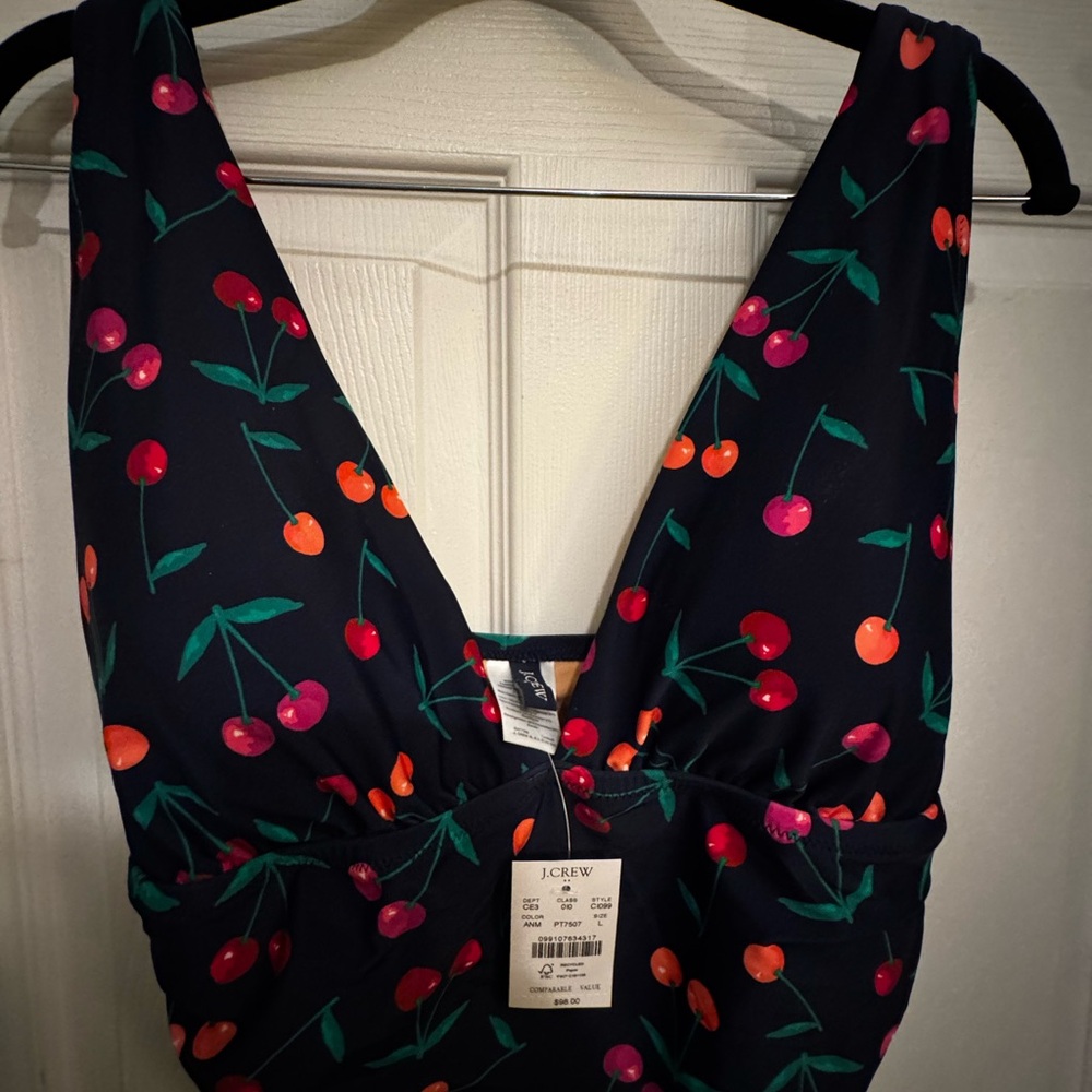 NWT J. Crew Navy Swimsuit with Cherry Print, Lg - Picture 2 of 11
